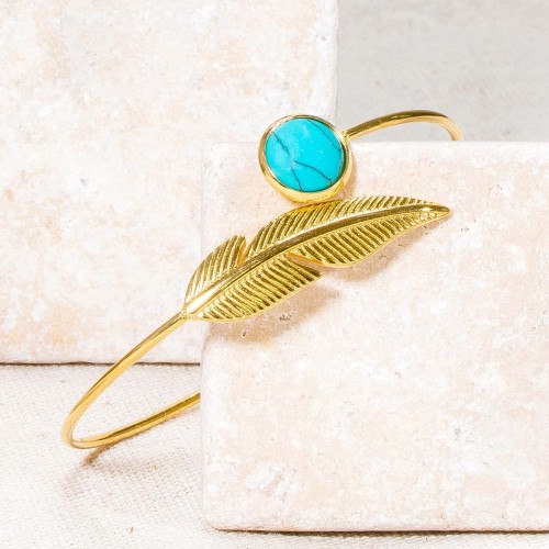 Bracelet PEDRO Turquoise Gold Adjustable bangle flexible rigid Ethnic Golden Turquoise Golden metal