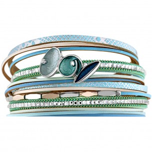 Bracelet VALIONA SKY BLUE Rhodium Blue and Crystal Genuine Leather