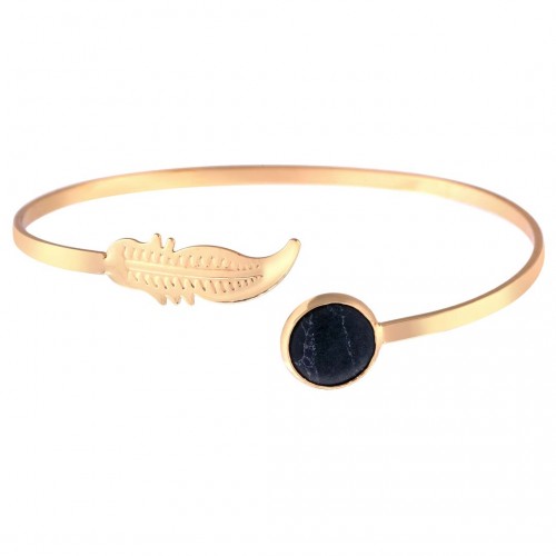 Bracelet PEDROSA GOLD & BLACK Noir Doré à l'or fin Pierre de roche