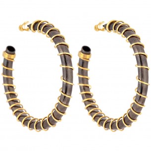 Boucles d'oreilles SEFRICANE Black Gold Créoles anneaux double à ressort Doré et Noir Métal doré