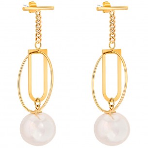 PEARL OF COUTURE White Gold earrings Long openwork pendants Contemporary Golden and White Fine gold gilded Pearls