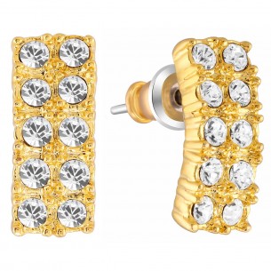 Earrings JOALLIA White Gold Puces studs Pavé Gold and White Rhodium Crystal