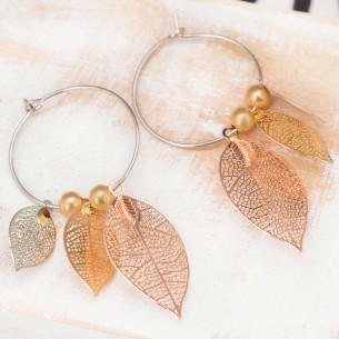 FOCHIA All Gold earrings Dangling hoops Silver Rose Gold Stainless steel gilded with fine gold Filigree pendants