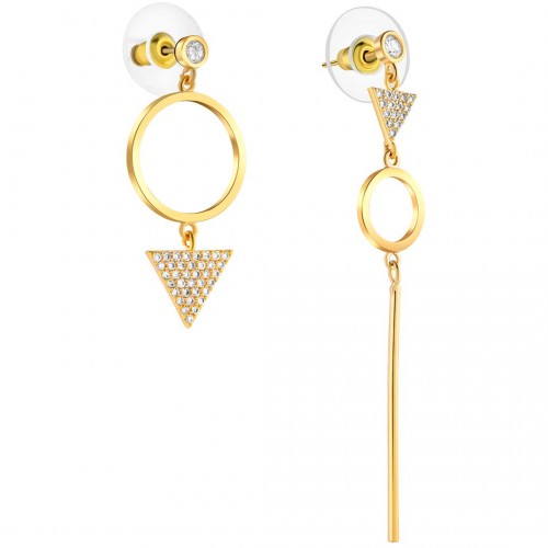 DESIGNOS White Gold Earrings Asymmetrical pendants Gold and White Gold finish Crystal