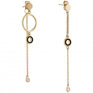 LOANA Black Gold earrings Asymmetrical pendants Gold and Black Fine gold plated Crystal