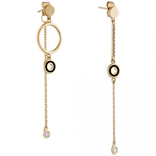 LOANA Black Gold earrings Asymmetrical pendants Gold and Black Fine gold plated Crystal