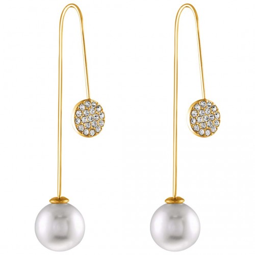 Boucles d'oreilles PROVIDENCE White Gold Doré et Blanc Doré à l'or fin Cristal et perles