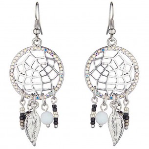 Boucles d'oreilles TAMPA Black & White Silver Argent et Noir Blanc Rhodium Cristal