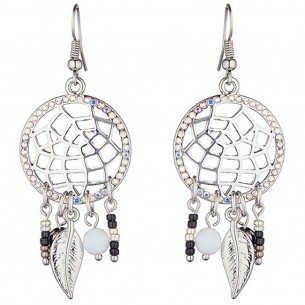 TAMPA Black & White Silver Silver and Black White Rhodium Crystal Earrings