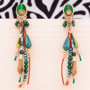 TANKA Emerald Green & Rose Gold earrings Pendant pendant Ethnic Rosé Green Gilded with fine gold Crystal Rock stone