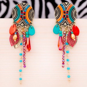 AYUTIS Color Gold Pendant Earrings with Golden and Multicolored Ethnic Pendant Gilded with fine gold Crystal
