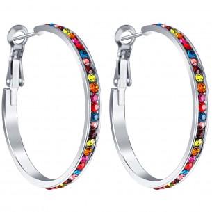 Earrings ORIANA STEEL MEDIUM SIZE Color Silver Pavé hoop Timeless classic Multicolor Stainless steel Crystal