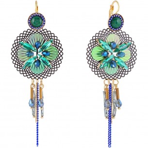 MAPOSOL Emerald Green Gold earrings Openwork pendants Filigree rosette Gold and emerald green Fine gold plated Crystal