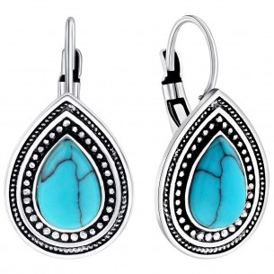 OKAOS Turquoise Silver earrings Short sleepers Semi-precious stone Silver Rhodium Turquoise reconstituted