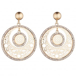 PALAMO EVOLUTION White Gold earrings Openwork pendants Baroque or romantic Golden and White Fine gold gilded Crystal