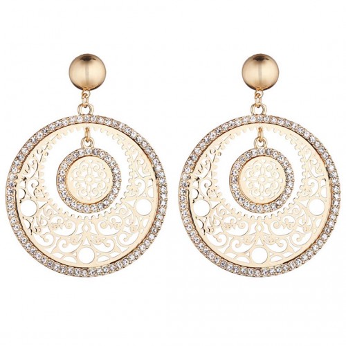 PALAMO EVOLUTION White Gold earrings Openwork pendants Baroque or romantic Golden and White Fine gold gilded Crystal