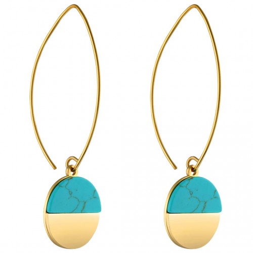 Boucles d'oreilles URUKA STEEL Turquoise Gold Créoles pendantes Pierre semi-précieuse Doré Acier inoxydable doré à l'or fin