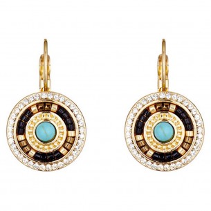 ELRIO Turquoise Gold Earrings Short Dormeuses Ethnic Golden Golden metal Crystal Turquoise reconstituted Pearls