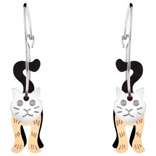 CHABIRIS MEZTIZO Black Gold & Silver earrings Hoop earrings Mobile articulated cat Silver Gold Black Stainless steel