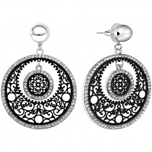 PALAMO EVOLUTION Black Silver earrings Openwork pendants Baroque or romantic Silver and Black Rhodium Crystal