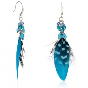 PLUMEO Turquoise Silver Pendant Earrings with Native American Ethnic Silver Rhodium Crystal and Feathers Pendant