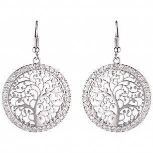 NATURA White Silver earrings Openwork pendants Tree of life filigree Silver and White Rhodium Crystal