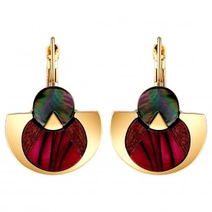 Earrings TANZANIA CHERRY GOLD Red Cherry Brass gilded with fine gold Wood and natural mother-of-pearl
