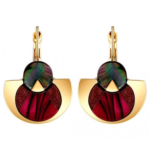 Earrings TANZANIA CHERRY GOLD Red Cherry Brass gilded with fine gold Wood and natural mother-of-pearl
