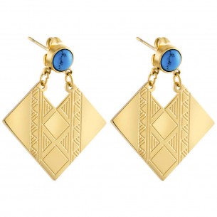 Earrings ALTIPLANO GOLD TURQUOISE Gold and Turquoise Stainless steel gilded with fine gold Turquoise reconstituted