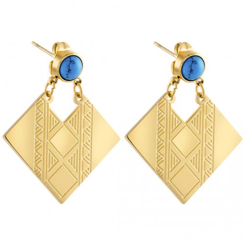 Earrings ALTIPLANO GOLD TURQUOISE Gold and Turquoise Stainless steel gilded with fine gold Turquoise reconstituted