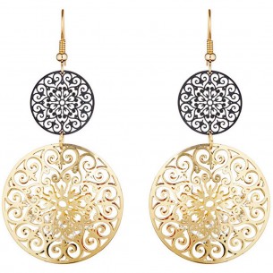 YUSHIA CRYSTALS INSIDE GOLD & BLACK earrings Openwork pendants Gold and Black Gold and black metal Imprisoned crystals