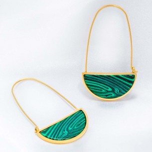 Earrings PIECE OF STONE STEEL MALACHITE GREEN GOLD Green Stainless steel gilded with fine gold Semi-precious stone