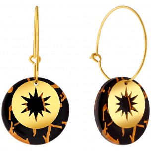 Earrings ASTROS STEEL TIGER GOLD SMALL SIZE Black Tiger Stainless steel gilded with fine gold Resins