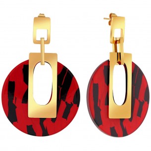 Earrings BALTIMORE STEEL RUBY LONG GOLD Red Ruby Stainless steel gilded with fine gold Resins