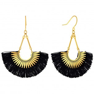 CORDOBA GOLD & BLACK earrings Black 316 stainless steel gilded with fine gold Ethnic weaving