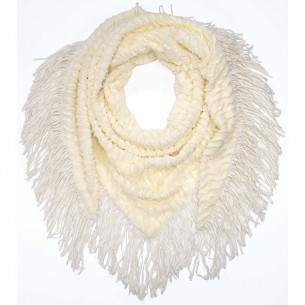 LOUVE White Triangle scarf with charms White Ethnic Cotton Viscose Polyester Synthetic fur and Fringe decorations