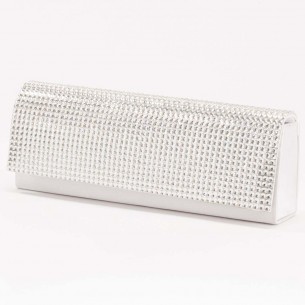 Leather goods CUBIC CRYSTAL White Silver evening clutch paved river of crystal Silver and White Polyester Crystal