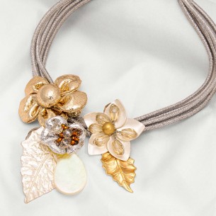 VIGNAL Gold & Silver Plastron necklace with Nature Silver and Gold Rhodium Crystal pendant