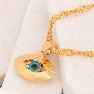 EYOKA Blue Gold necklace Choker pendant Golden Eye and Blue Brass gilded with fine gold