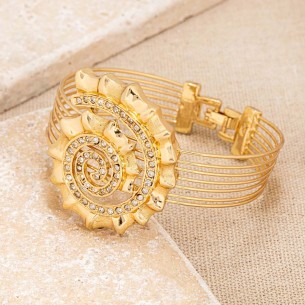 CARACOLITO White Gold bracelet Rigid flexible cuff Snail shell Golden and White Brass gilded with fine gold Crystal