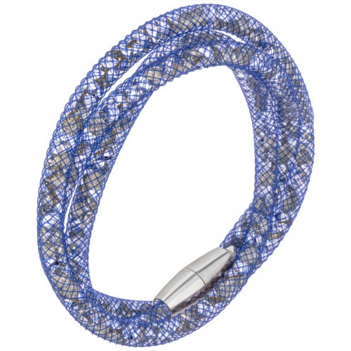 Bracelet LIGHTSTORM DOUBLE Blue Silver Double Tour Multirow Crystal cage Silver and Blue Rhodium Imprisoned crystals