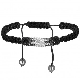 Bracelet CRYSTONE Black & White Flexible adjustable bangle Tube Black and White Ceramic Crystal