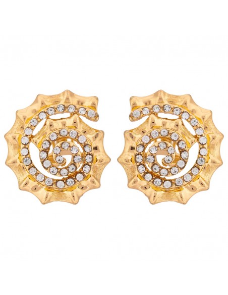 Boucles d'oreilles CARACOLITO White Gold Puces courtes Coquillage Escargot Doré et Blanc Laiton doré à l'or fin Cristal