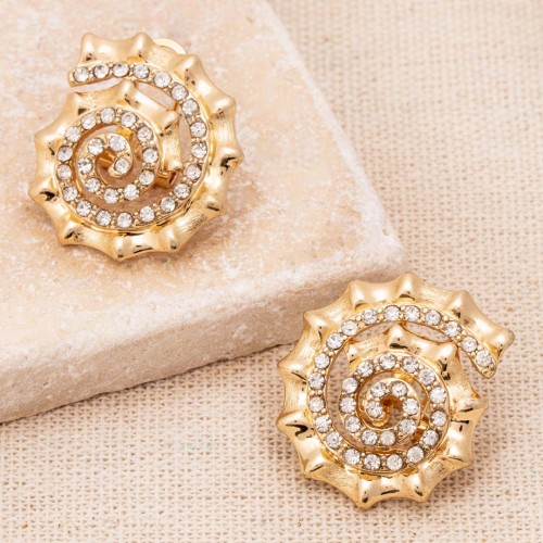 CARACOLITO White Gold earrings Short chips Snail shell Golden and White Brass gilded with fine gold Crystal