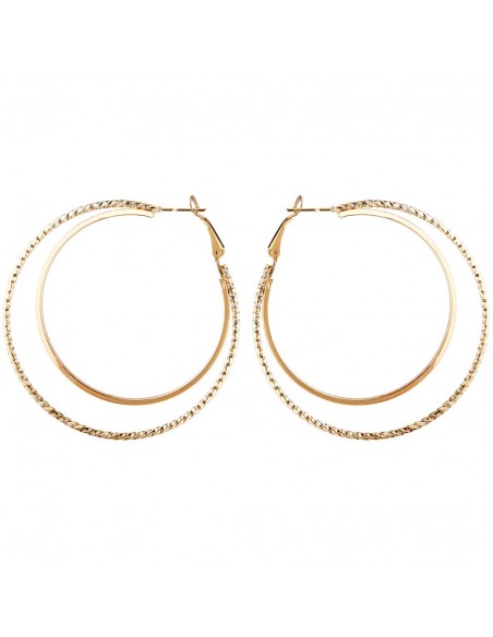 EOLUCE DOUBLE Gold earrings Smooth and chiselled multi-row hoops Golden Brass gilded with fine gold