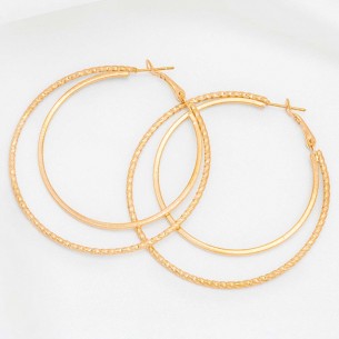 EOLUCE DOUBLE Gold earrings Smooth and chiselled multi-row hoops Golden Brass gilded with fine gold