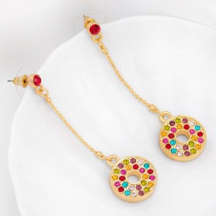 FIRALIS Color Gold earrings Pendants paved Round Golden and Multicolored Fine gold plated Crystal