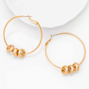CECILA Gold earrings Hoop earrings with 3 golden pearls pendant Golden Brass gilded with fine gold