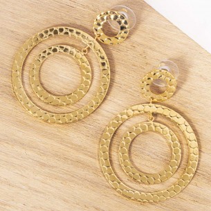 LANTIK Gold Earrings Openwork pendants Hammered Golden Brass gilded with fine gold