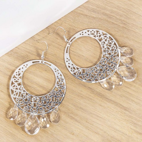 Earrings BOHELI White Silver Openwork pendants with Bohemian pendant Silver and White Silver brass Resins
